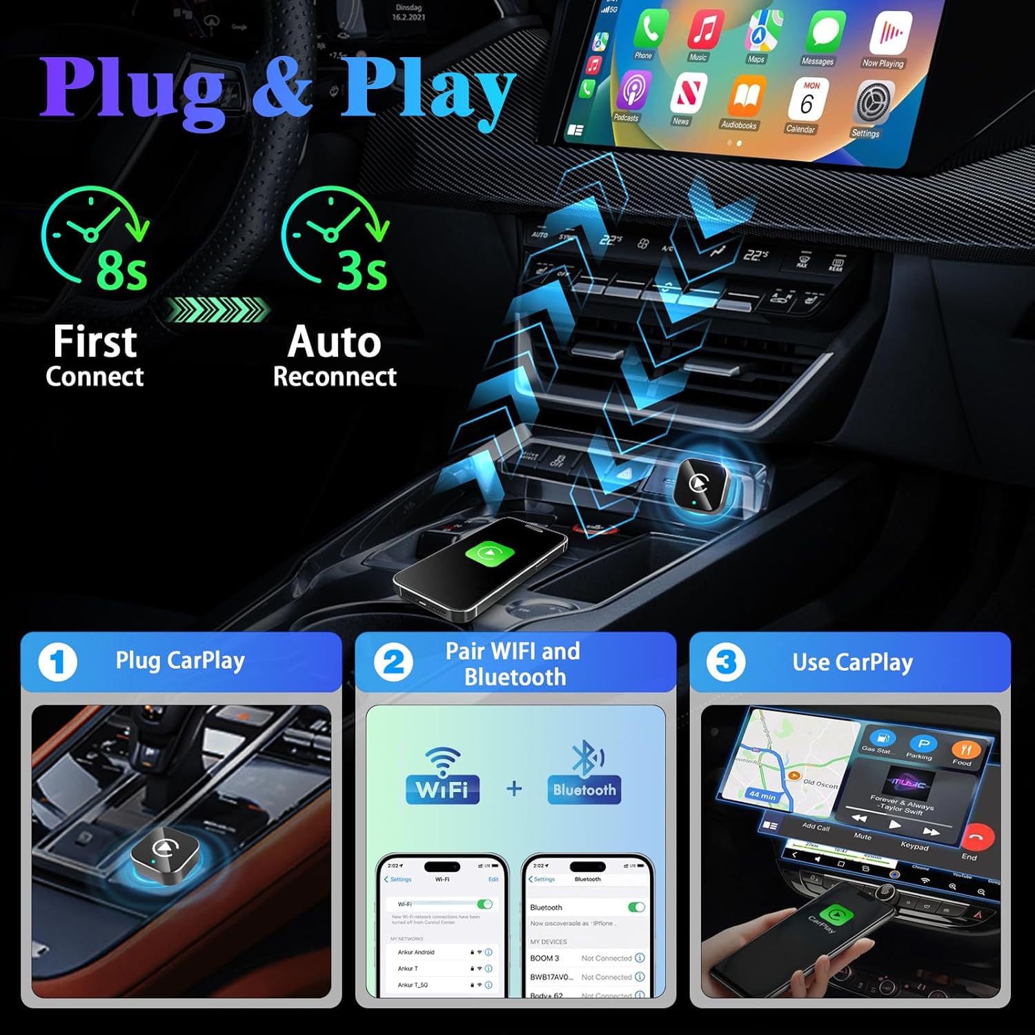 DreemCast™ 2025 — Wireless CarPlay & Android Auto: Stream Anywhere, Drive Happier